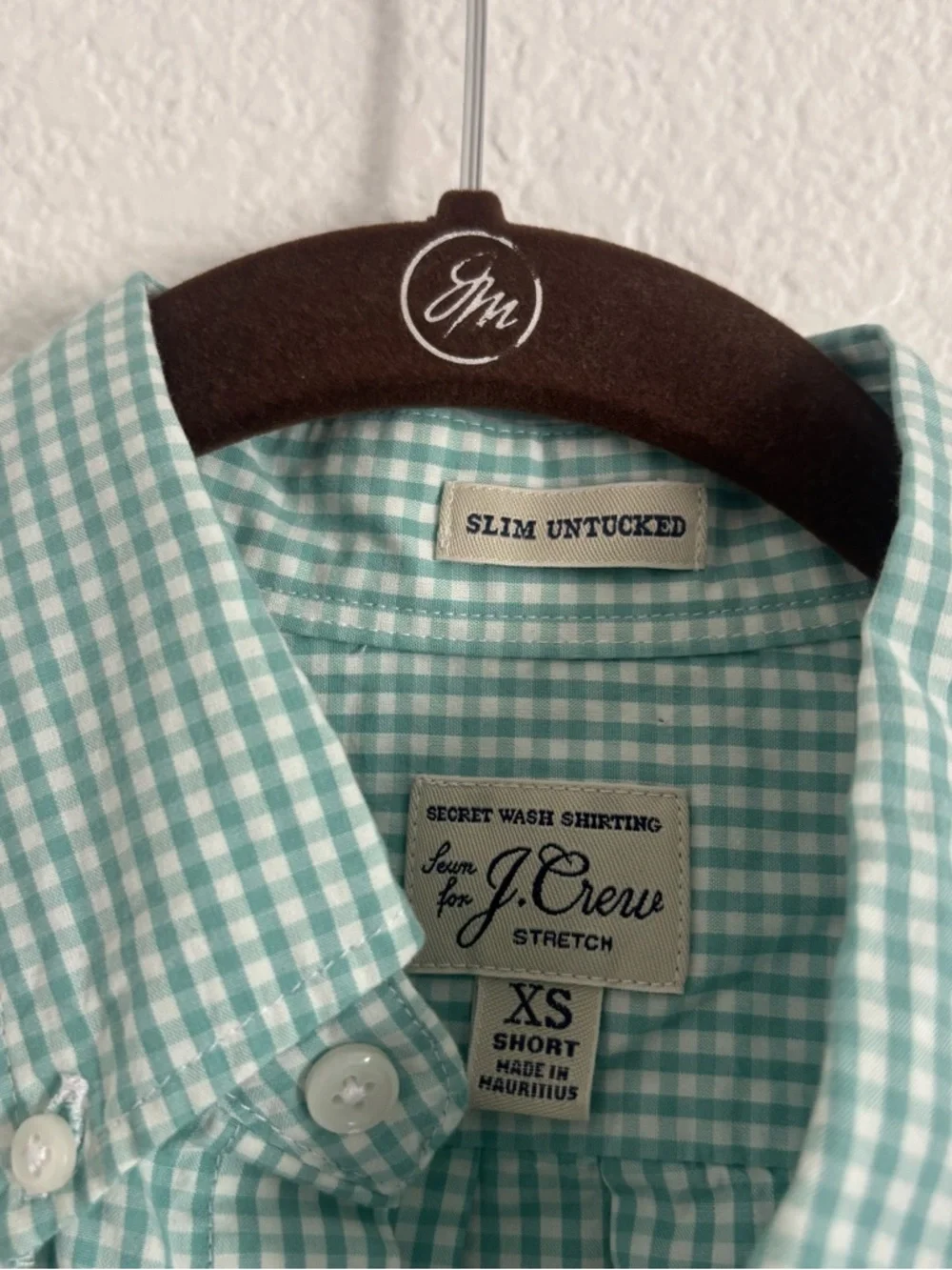 NWT J. Crew Men's Size XS Short Green Gingham Long Sleeve Slim Untucked Shirt